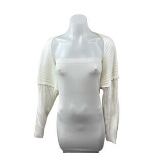 NEW Commense Cream Ribbed Knit Dolman Long Sleeve Cropped Cardigan Sweater XS